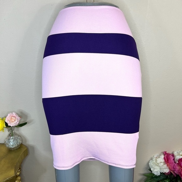 S LuLaRoe Pink & Purple Colorblock Striped Stretch Pencil Skirt Small - Picture 1 of 6